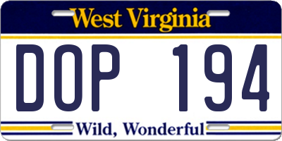 WV license plate DOP194