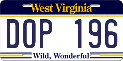 WV license plate DOP196