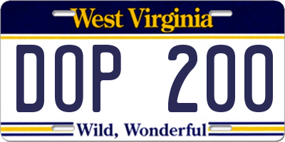 WV license plate DOP200