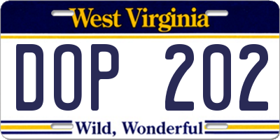 WV license plate DOP202