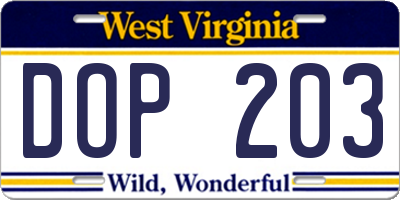 WV license plate DOP203