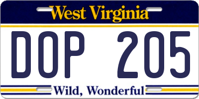 WV license plate DOP205