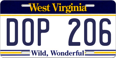 WV license plate DOP206