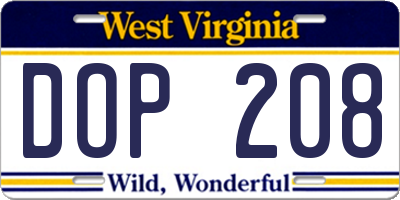 WV license plate DOP208
