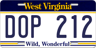 WV license plate DOP212