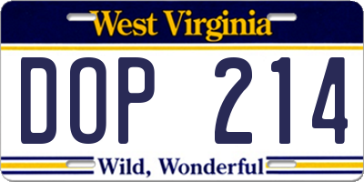 WV license plate DOP214