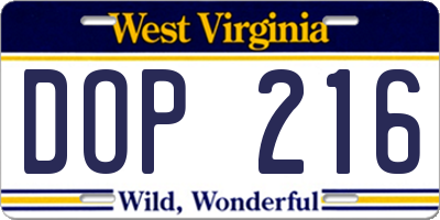 WV license plate DOP216