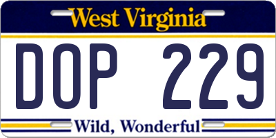 WV license plate DOP229