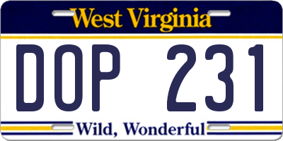 WV license plate DOP231