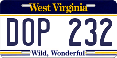 WV license plate DOP232