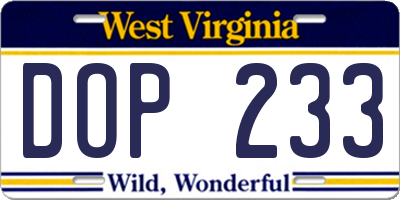 WV license plate DOP233