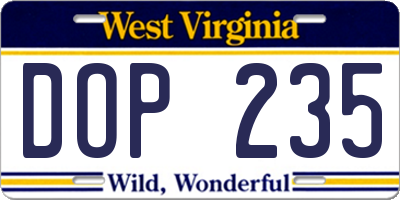 WV license plate DOP235