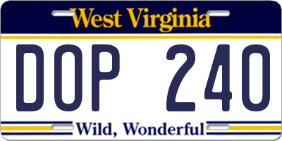 WV license plate DOP240