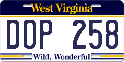 WV license plate DOP258