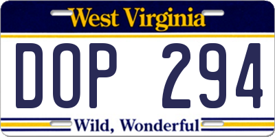 WV license plate DOP294
