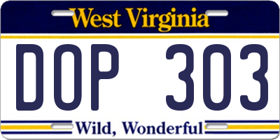 WV license plate DOP303