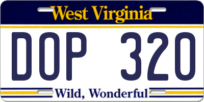 WV license plate DOP320