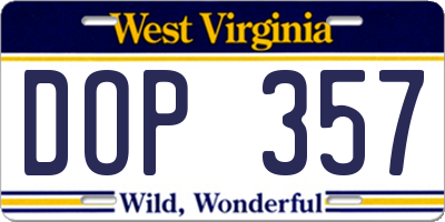 WV license plate DOP357