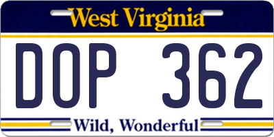 WV license plate DOP362