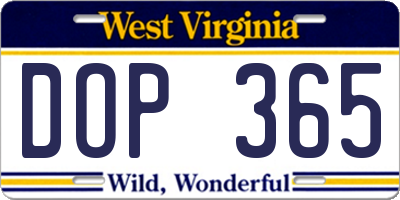 WV license plate DOP365