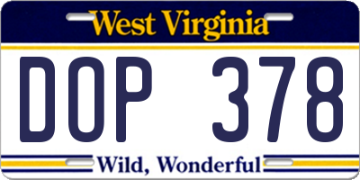 WV license plate DOP378