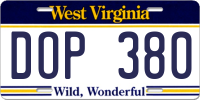 WV license plate DOP380