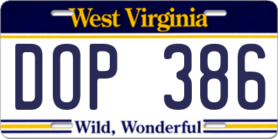 WV license plate DOP386