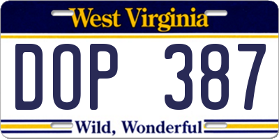 WV license plate DOP387