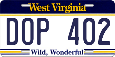 WV license plate DOP402