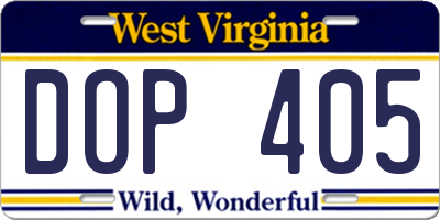 WV license plate DOP405