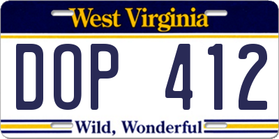 WV license plate DOP412