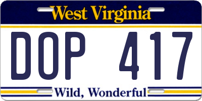 WV license plate DOP417