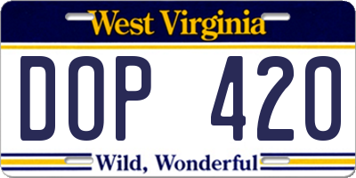 WV license plate DOP420