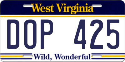 WV license plate DOP425