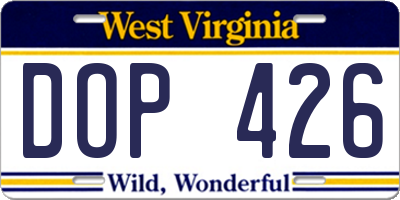 WV license plate DOP426