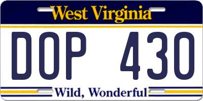 WV license plate DOP430