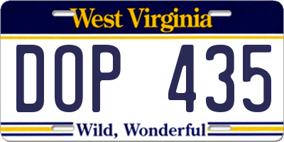 WV license plate DOP435