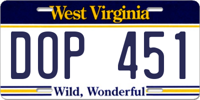 WV license plate DOP451