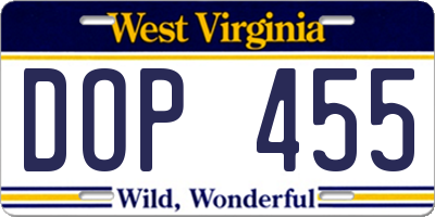 WV license plate DOP455