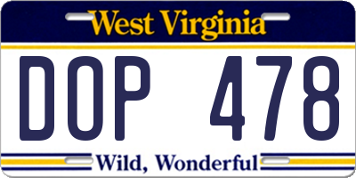WV license plate DOP478
