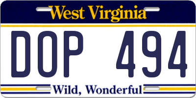 WV license plate DOP494