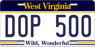 WV license plate DOP500