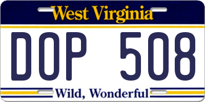 WV license plate DOP508