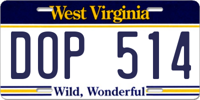 WV license plate DOP514