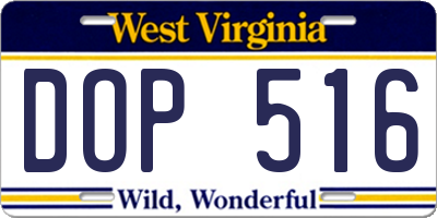 WV license plate DOP516