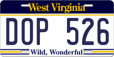 WV license plate DOP526