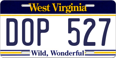 WV license plate DOP527