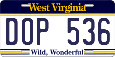 WV license plate DOP536