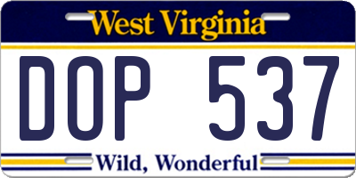 WV license plate DOP537