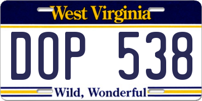 WV license plate DOP538